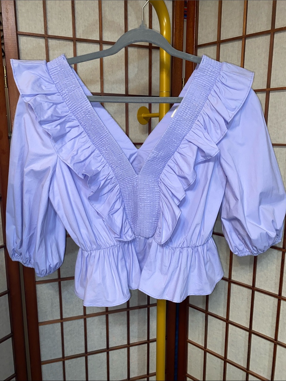 Pants Store Blue Ruffle V-Neck Women’s Top